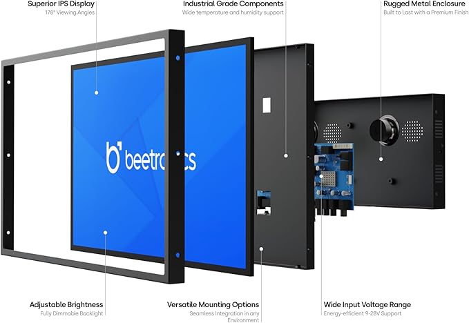 Beetronics 17-Inch Full HD IPS Monitor - Professional Industrial-Grade Display | HDMI VGA BNC RCA Inputs | Durable Metal Housing Matte Screen 24/7 Continuous Operation Wide Viewing Angle 17HD7M