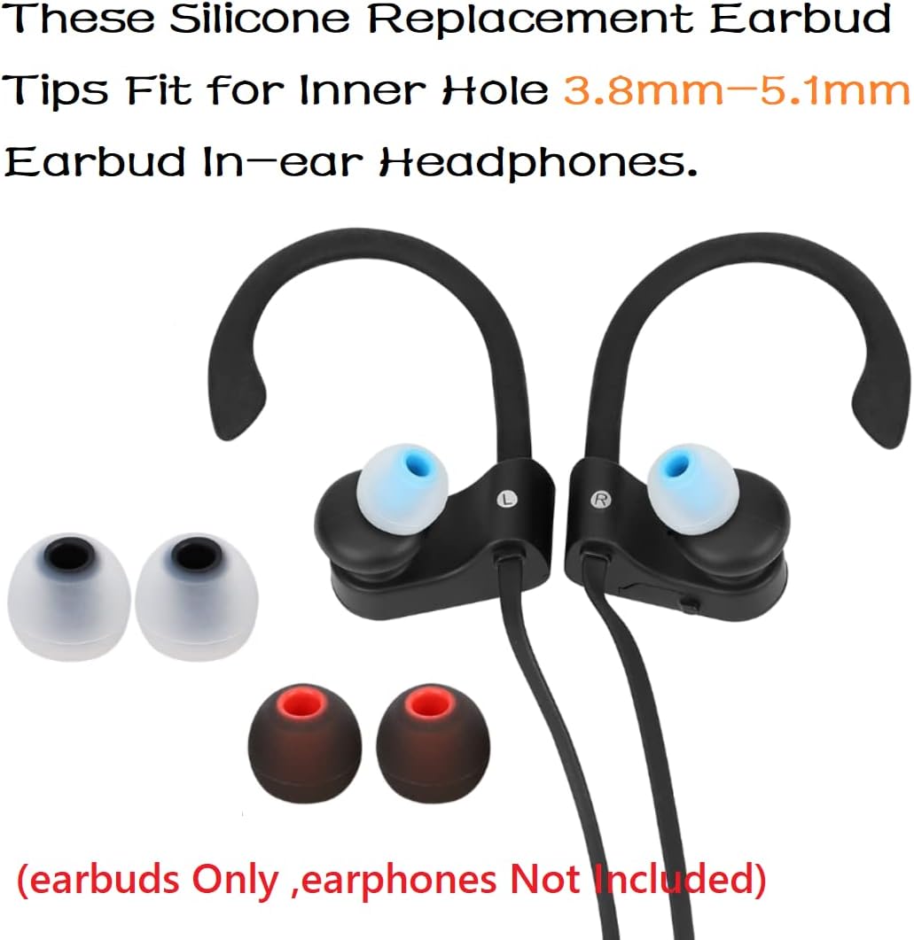 Earbuds Replacement Tips Silicone Earbud Tips Ear Gels Fit for Inner Hole from 3.8mm - 5.1mm Earphones 9 Pairs S/M/L