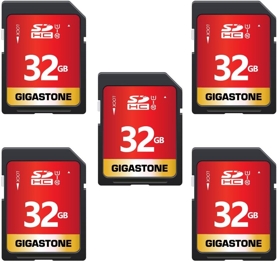 GIGASTONE 32GB SD Card 5-Pack UHS-I U1 Class 10 SDHC Memory Card High-Speed Full HD Video Compatible with Canon Digital Camera, SPYPOINT TACTACAM WOSPORTS Trail Camera, with 5 Mini Cases