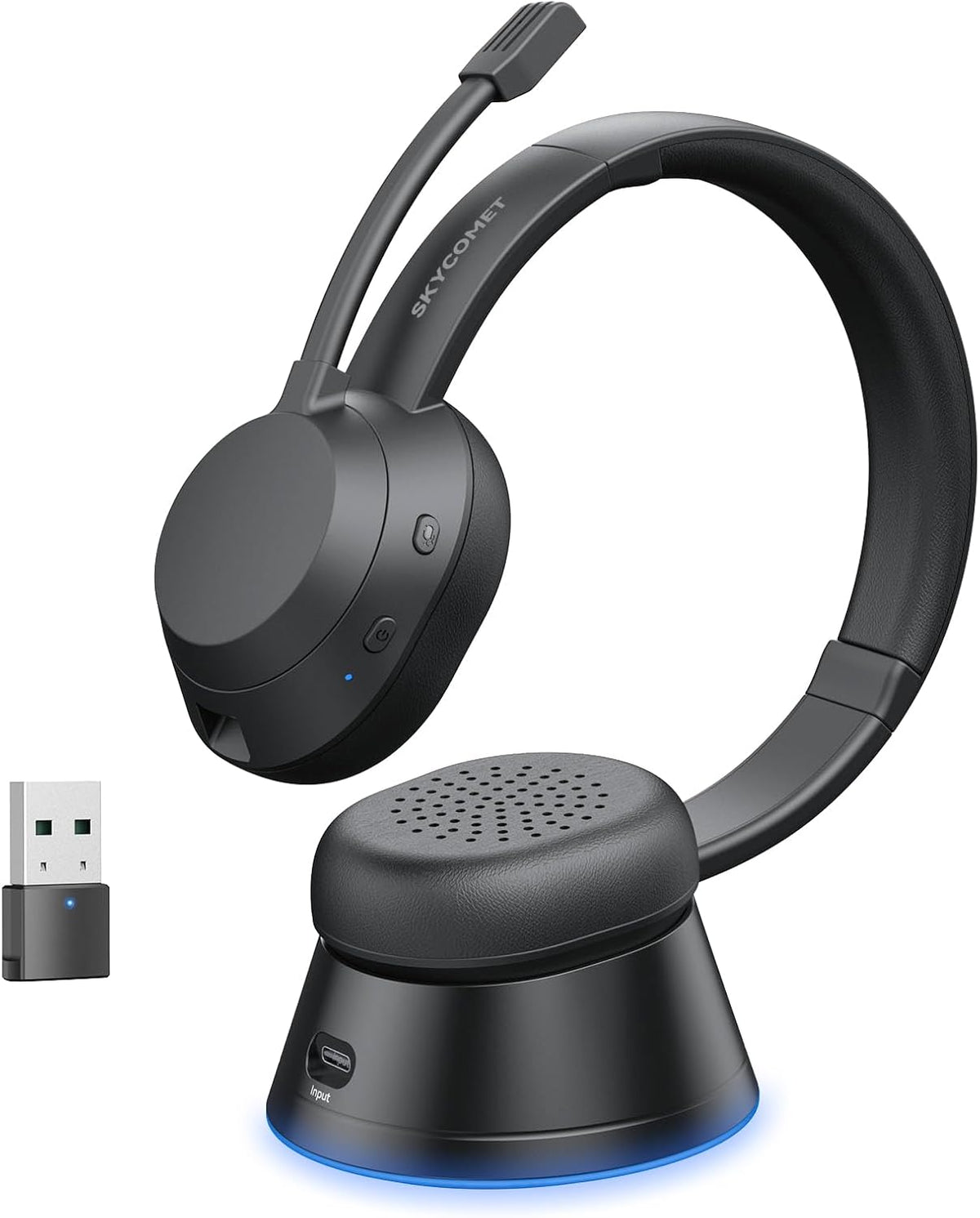Wireless Headset with Mic for Work, Bluetooth Headset with Microphone (Noise Cancellation), Wireless Headphones with USB Dongle & Charging Dock for Call Center/Home/Computer/PC/Laptop/Teams/Zoom