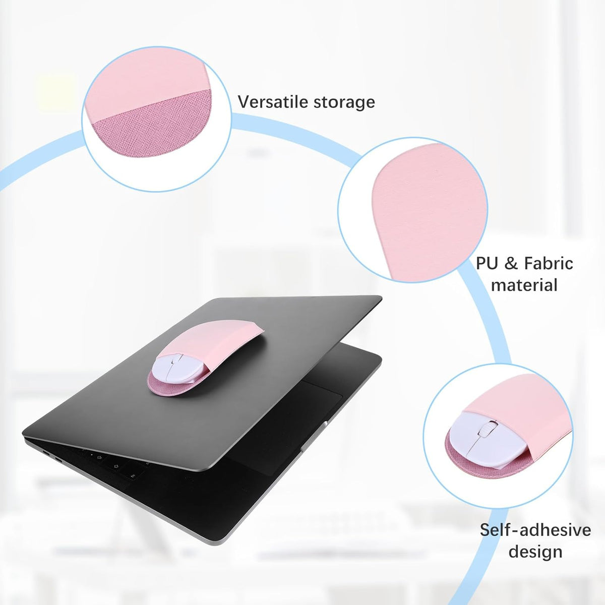 GENZYRE Wireless Mouse Holder for Laptop, Slim Universal Stick-On Laptop Mouse Holder Sleeve Pouches, Self-Adhesive