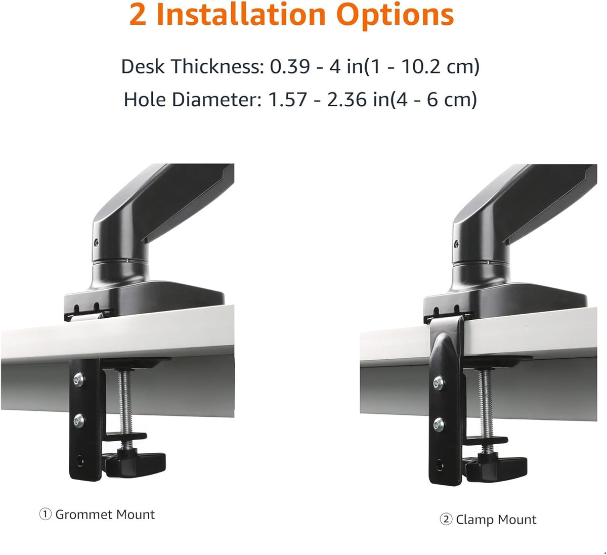 Amazon Basics Gas Spring Dual Computer Monitor Arm Mount, Adjustable, Holds up to 27" Monitors, Black