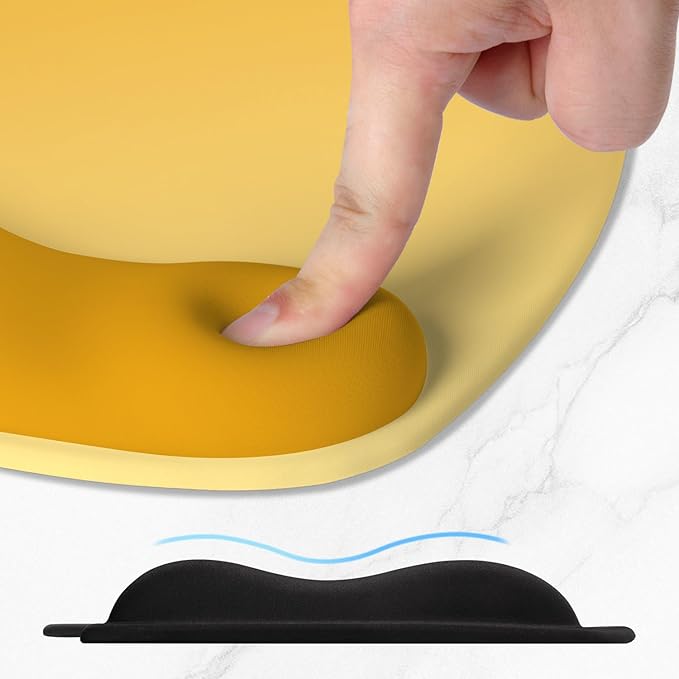 ITNRSIIET Ergonomic Mouse Pad, Cushioned Gel Wrist Rest, Non-Slip Base, Smooth Surface, Cute Multi-Color, 9.5 x 8.2 in, Yellow Gradient