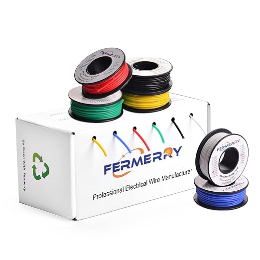 Fermerry 20 AWG Solid Core Wire Spool 50ft Each 6 Colors Flexible 20 Gauge Hook up Wire Kit Electrical Tinned Copper Wire PVC