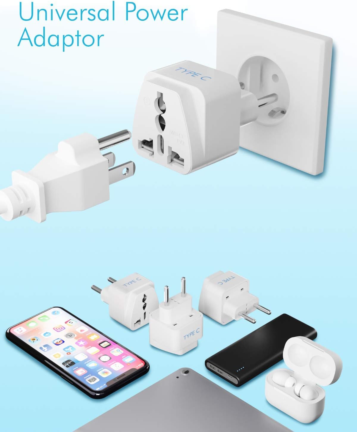 Ceptics European Travel Plug Adapter (Type C), Universal to European EU, Power Charge your Electronics in Italy, Greece, Germany, Outlet Adaptor 3 Pack