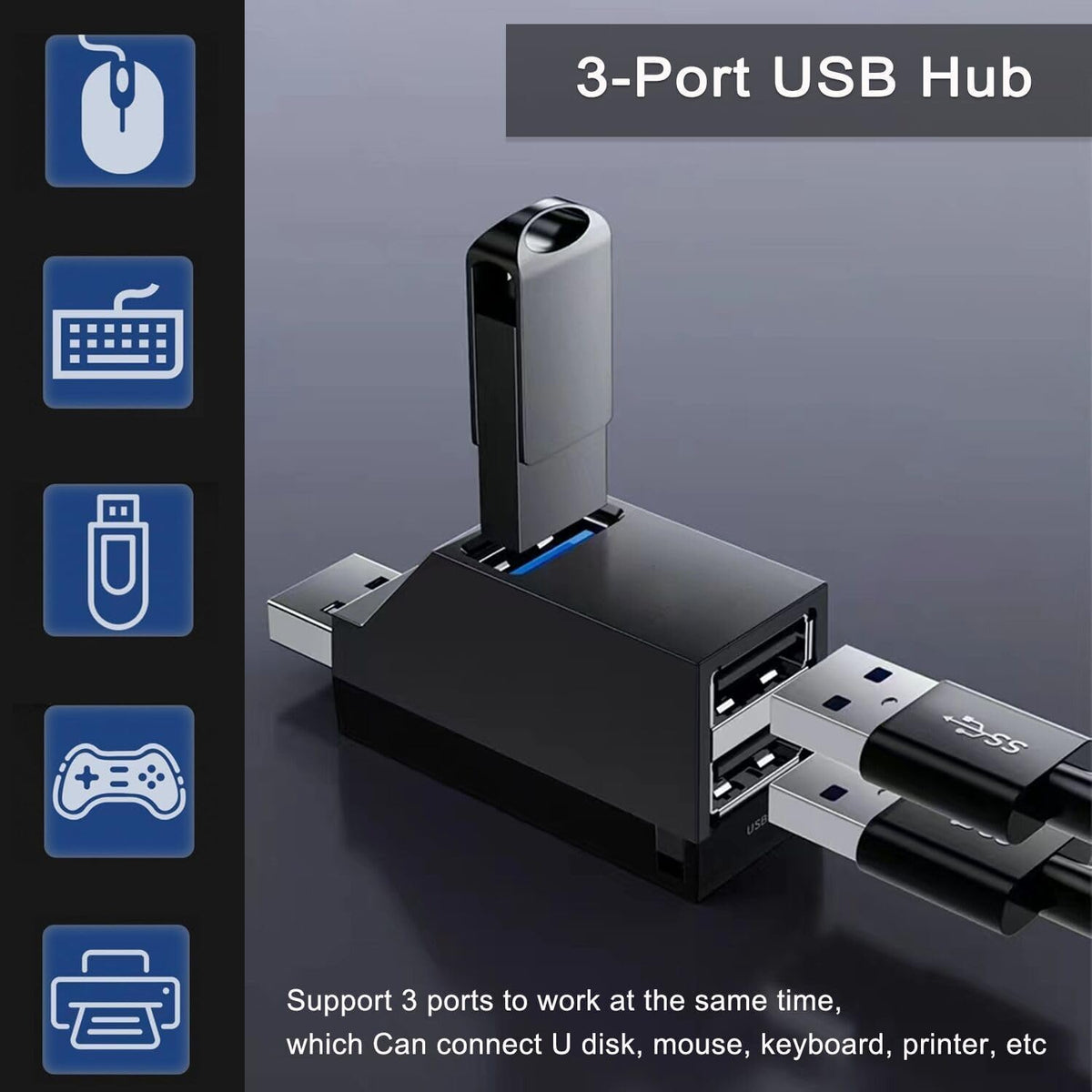 USB 3.0 Hub, VIENON 3-Port Portable USB Expander USB Splitter for Laptop, Car, Mac Pro, iMac, MacBook Air, MacBook Pro, MacBook and More