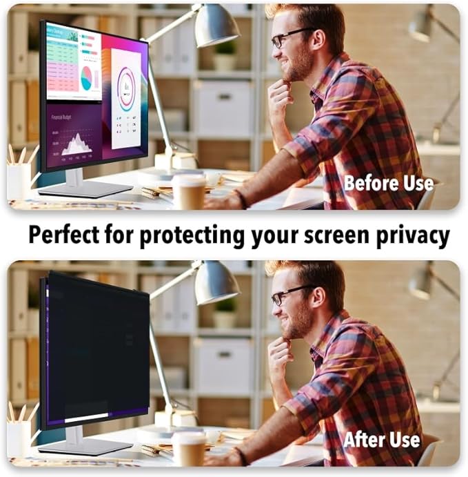 Hoktods Magnetic Hanging Computer Privacy Screen Filter for 20 Inch, Removable Aluminum Alloy Privacy Shield for 16:9 Widescreen Monitor, Eye Protection Blue Light Filter