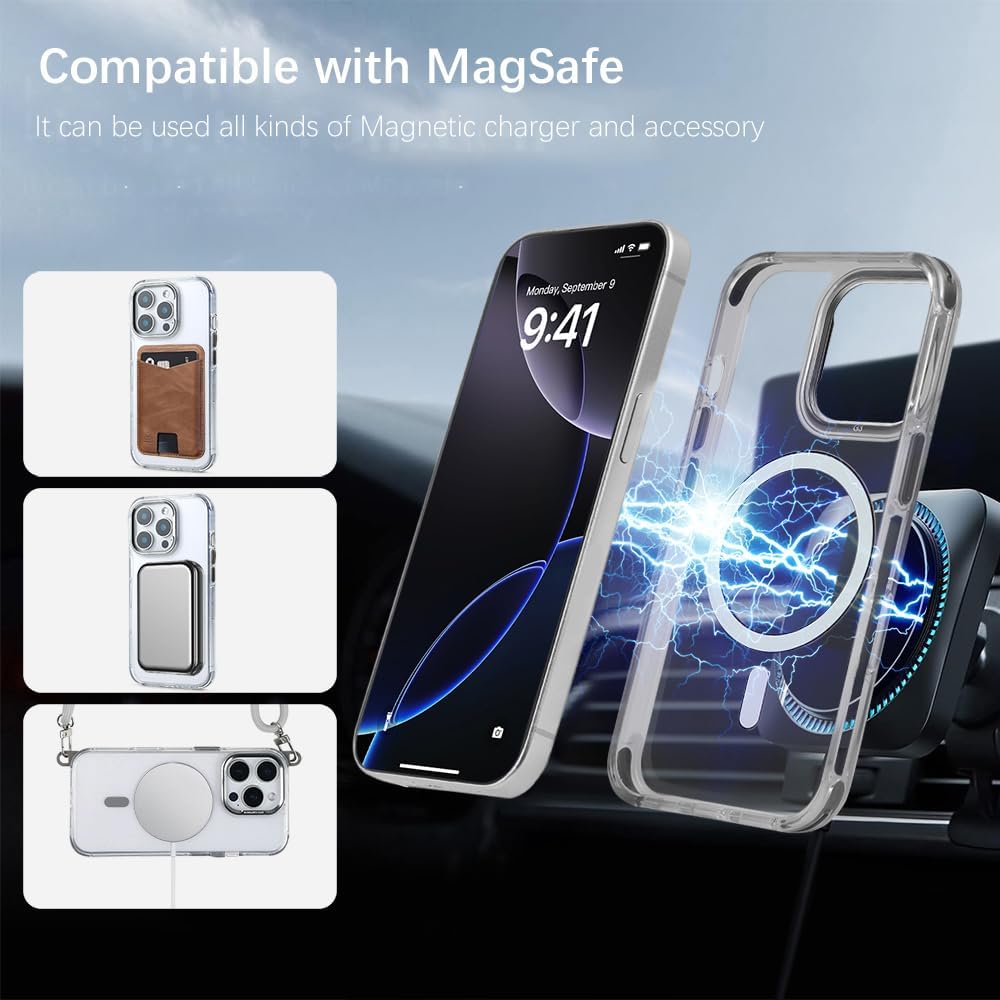 for iPhone 14 Pro Max Case with 62.99 inch Lanyard, Classic Clear&Gray Magnetic Phone Case, Drop&Shockproof Protection Cases, Phone Holder Lanyard, Compatible with Magnet Accessory