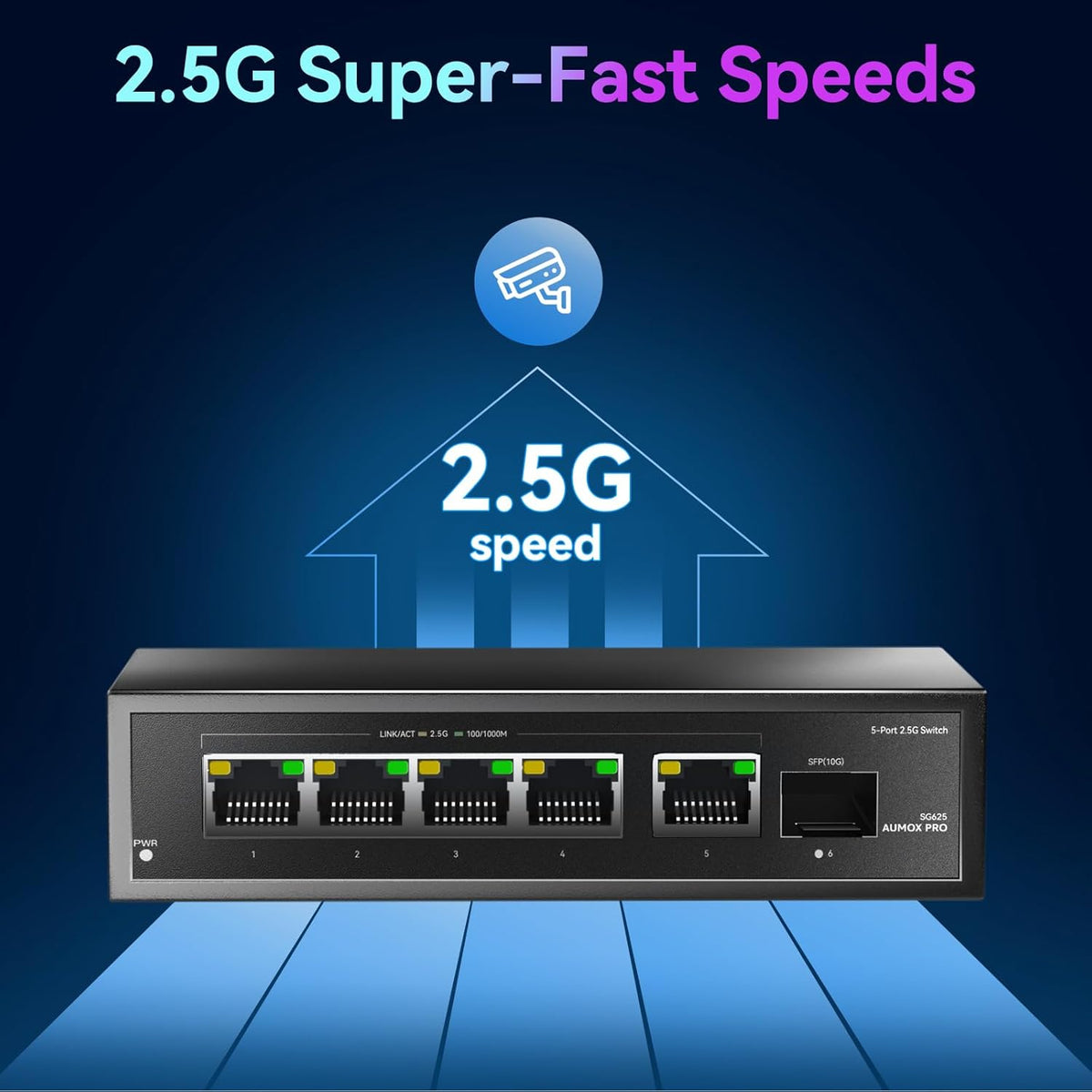 6 Port 2.5Gb Unmanaged Ethernet Switch with 5* 2.5G Base-T Ports, 1*10G SFP Ports, AUMOX PRO 60Gbps Switching Capacity Compatible with 100/1000/2500Mbps Plug and Play