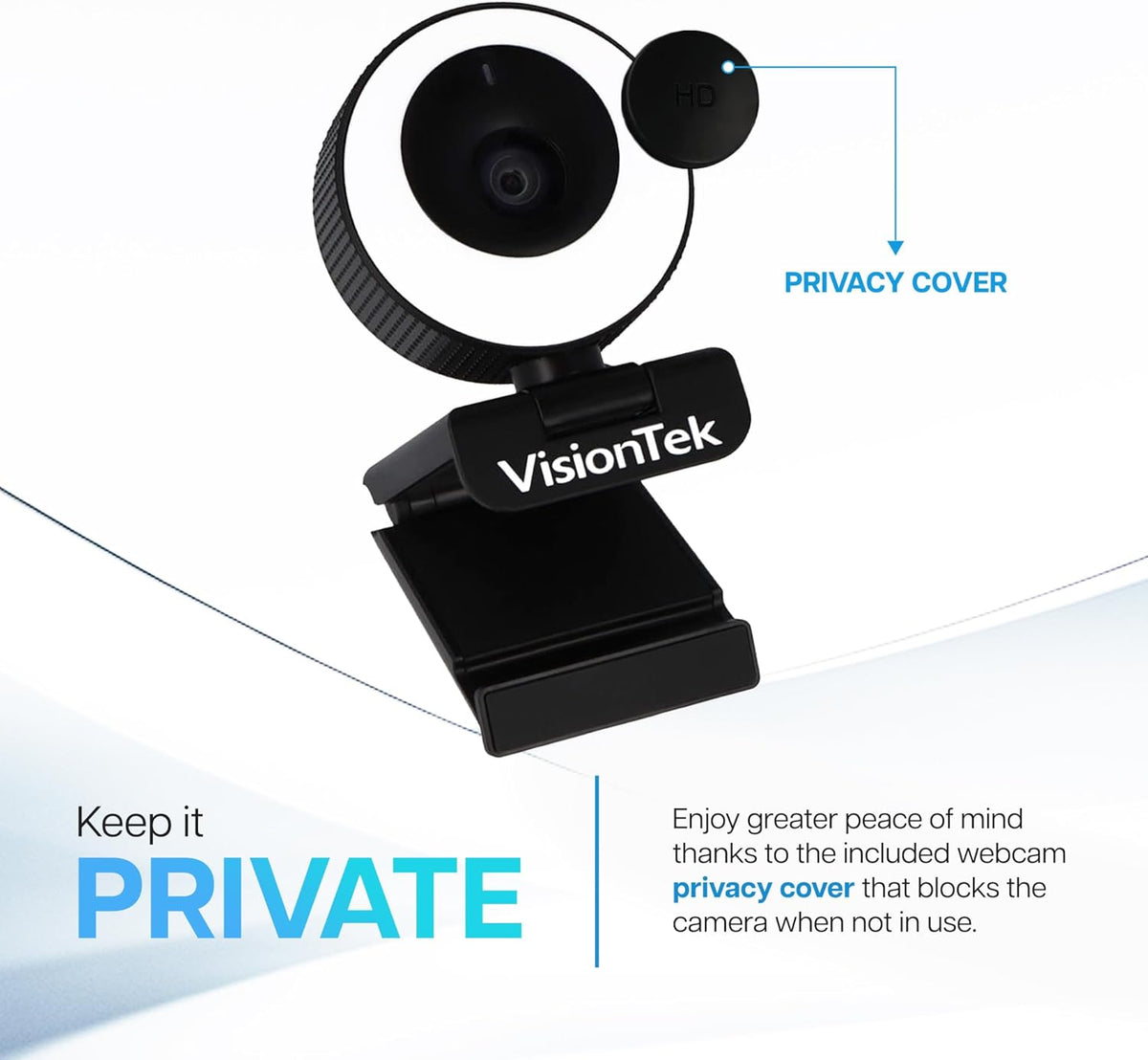 VisionTek VTWC40 Premium Autofocus Full HD 1080P 60FPS Webcam, Chromebook, Computer Video Camera, Digital Dual Microphones, Privacy Cover, 96-Degree Viewing Angle, Work, Study, & Stream (901442)