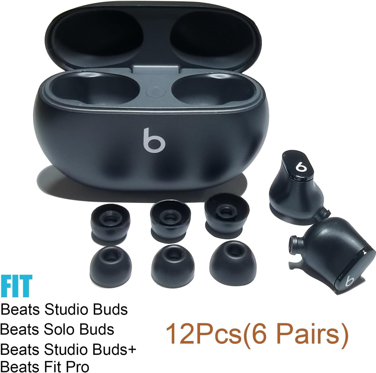 Silicone Ear Tips for Beats Studio Buds Tips Replacement Ear Earbuds Tips for Beats Studio Buds+/Fit Pro/Solo Buds Earbuds 6 Pairs LMS Black