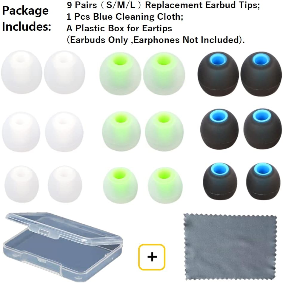 Earbuds Replacement Tips Silicone Earbud Tips Ear Gels Fit for Inner Hole from 3.8mm - 5.1mm Earphones 9 Pairs S/M/L