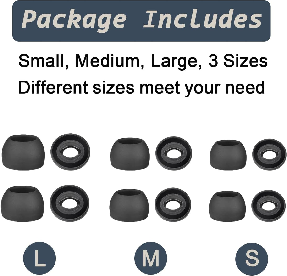 6 Pairs Replacement Eartips for Samsung Galaxy Buds Pro Headphones, Silicone Tips Earbuds Eartips Set, L/M/S Earplug Replacement Accessories (Black, Without Pen)