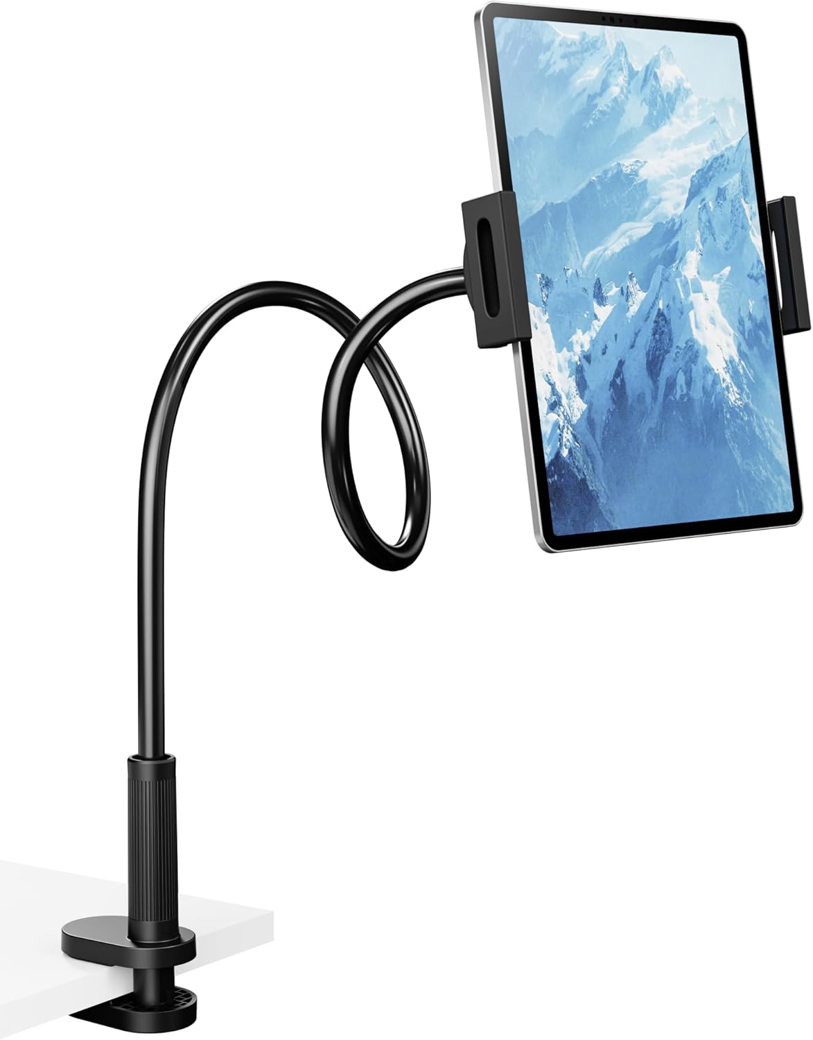 Flexible Gooseneck Tablet Holder, 360° Adjustable Phone Mount with Sturdy Clamp for Desk/Bed/Kitchen, Compatible with iPad Air Pro Mini iPhone/Samsung Galaxy Tabs/Nintendo Switch/4.7~12.9"