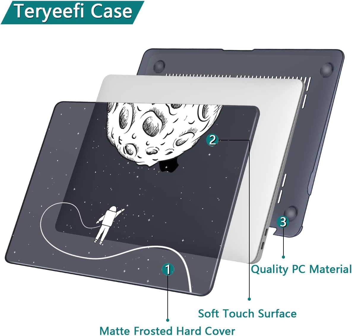 Teryeefi for M2 MacBook Pro 13 inch Case 2022 2020 2019-2016 Model A2338 M1 A2251 A2289, Hard Shell Case & Keyboard Cover & Screen Protector for MacBook Pro 13“ with Touch Bar, Astronaut Space