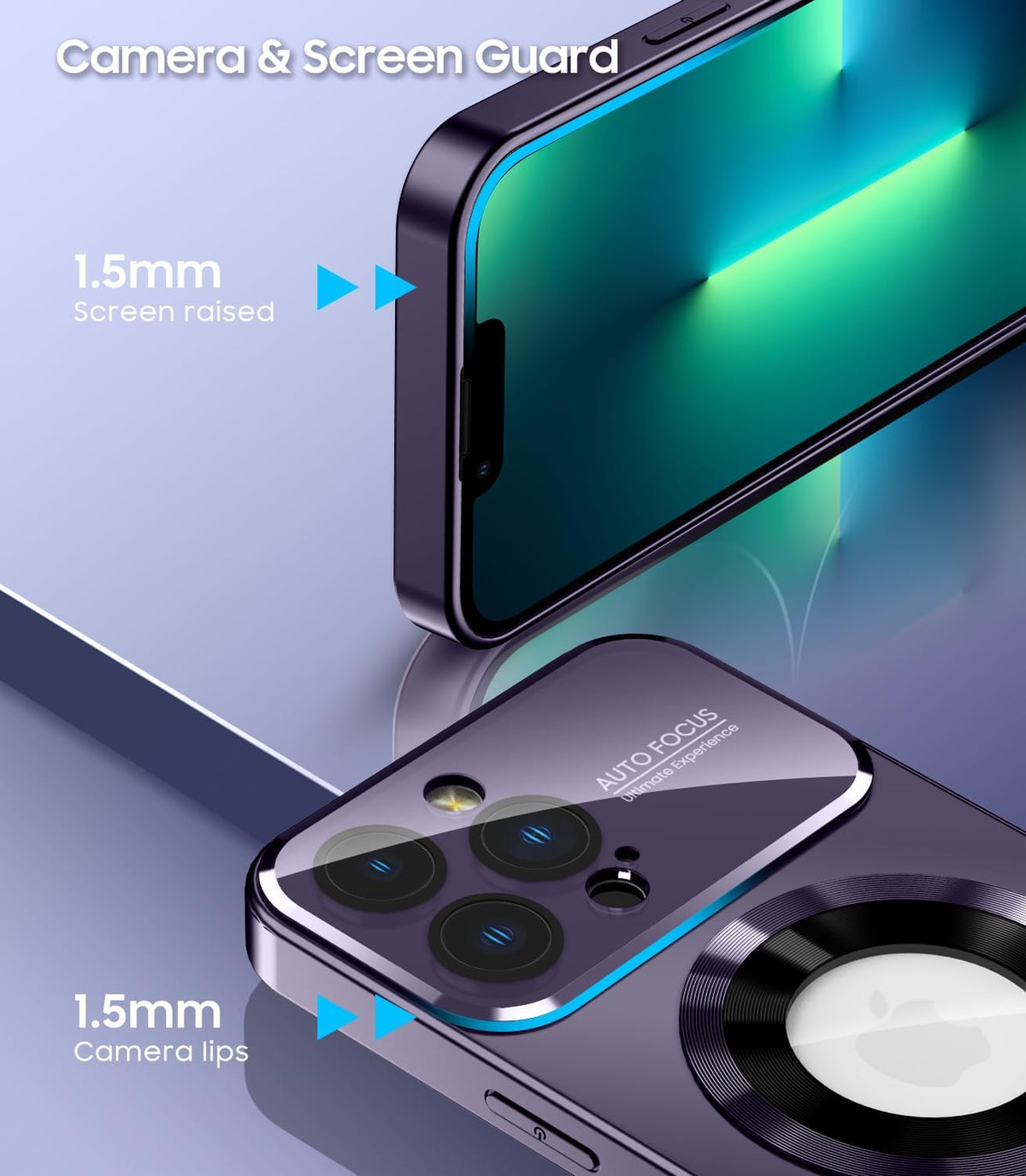 Magnetic for iPhone 13 Pro Case, Built-in Camera Lens Protector, Compatible with MagSafe, Logo View, Military Grade Protective Phone Cover, Purple