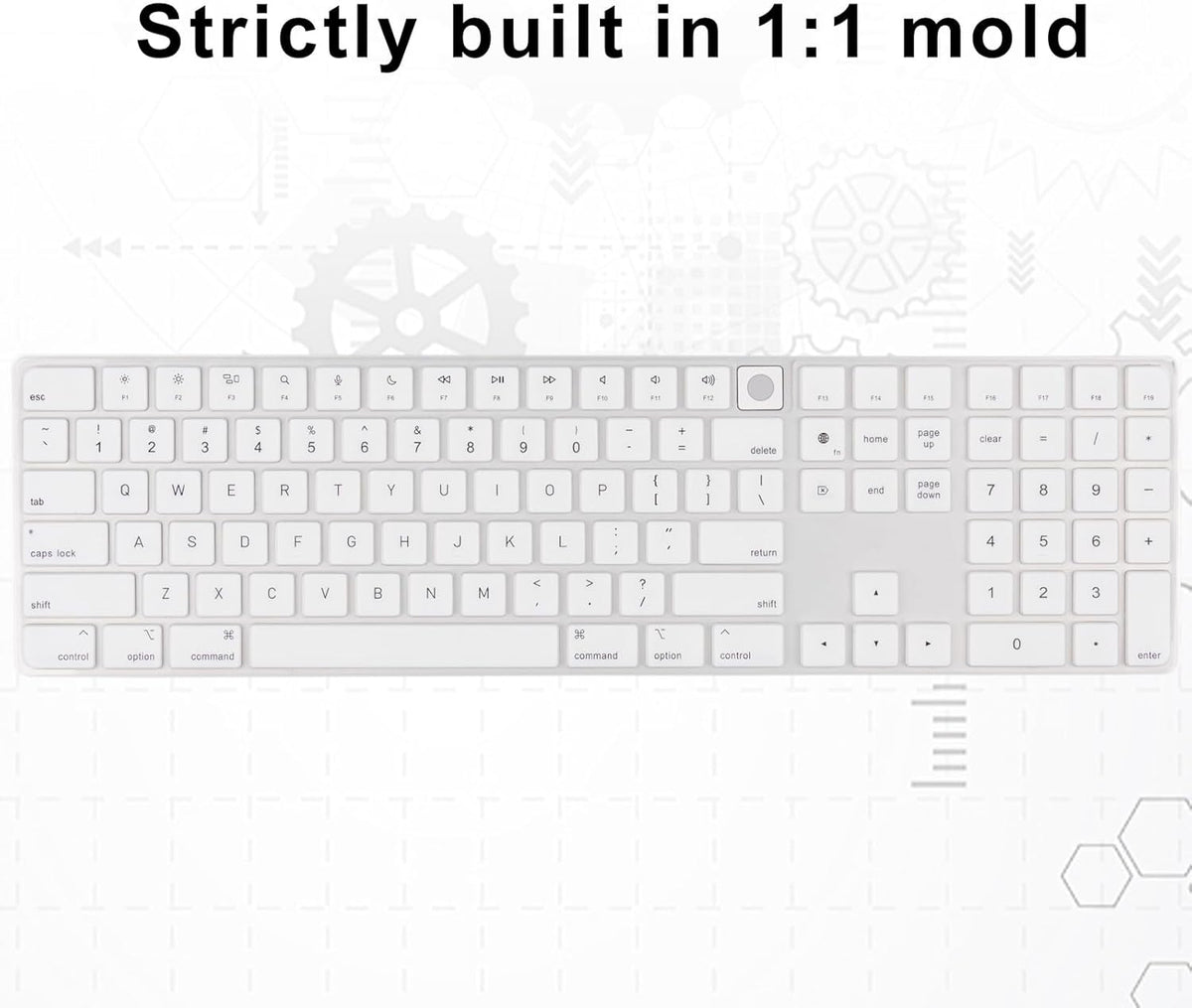 Allinside White Keyboard Cover for Mac Magic Keyboard with Touch ID and Numeric Keypad A2520 US Layout