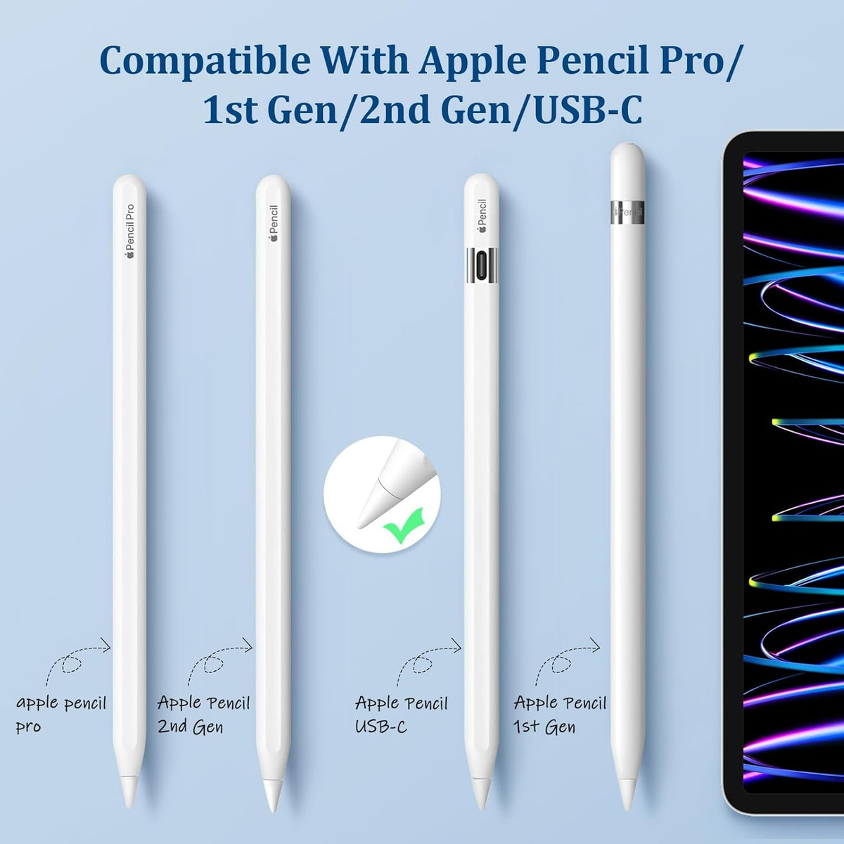 Replacement Tips for Apple Pencil 1st/2nd Gen,No Wear Out Upgraded Apple Pencil Tips,Pencil Nibs for Precise Control - Replacement Tips for iPad Pencil - 4 Pack White
