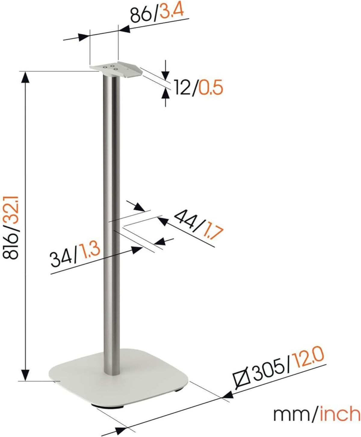 Vogel's SFS 4133 Speaker Floor Stand for Sonos ERA 300, Cable Inlay System, Height: 32,3 inch (82 cm), Exceptionally Stable, White, 1 Floor Stand