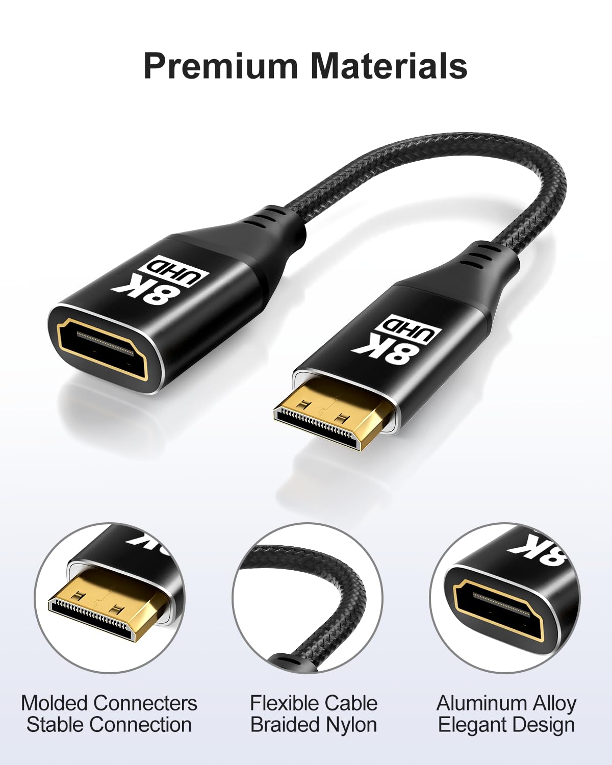 8K 2Pack, 48Gbps 8K@60Hz, 4K@120Hz Mini HDMI to HDMI Adapter Ultra High Speed Bidirectional Transmission, Female
