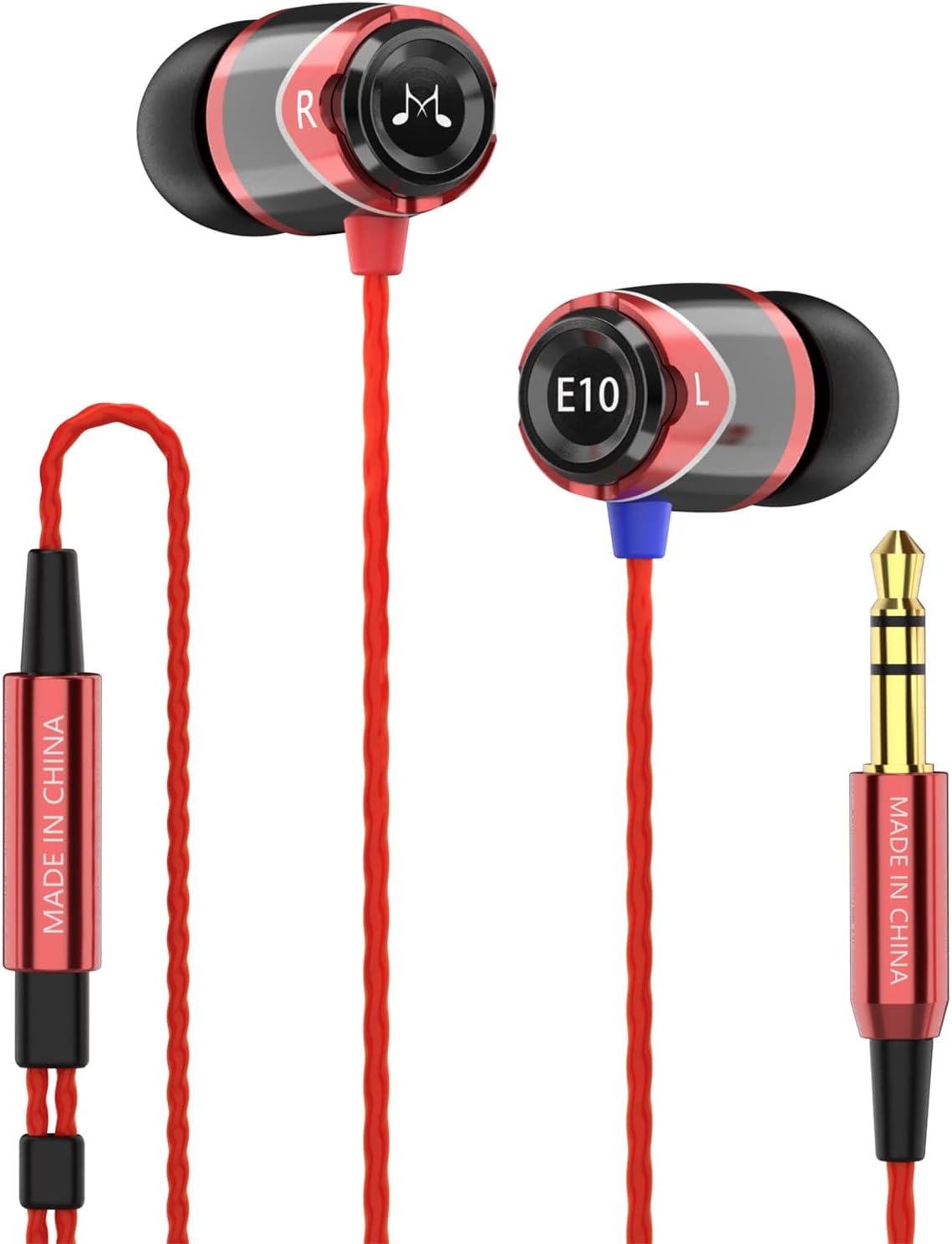 SoundMAGIC E10 Wired Earphones No Microphone HiFi Stereo Earbuds Noise Isolating in Ear Headphones Powerful Bass Tangle Free Cord Black Red