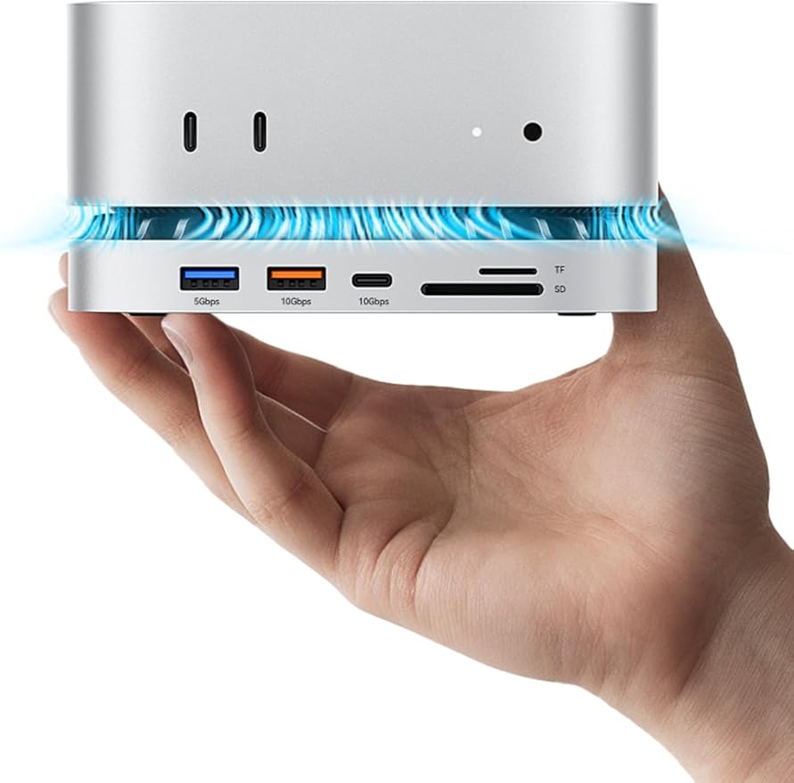 MOVE SPEED mini M4 Dock Enclosure 10 in 1 Aluminum Stand Hub 10Gbps USB-C/A 4K60Hz HDMI SD/TF Reader Space-Saving Vertical Design
