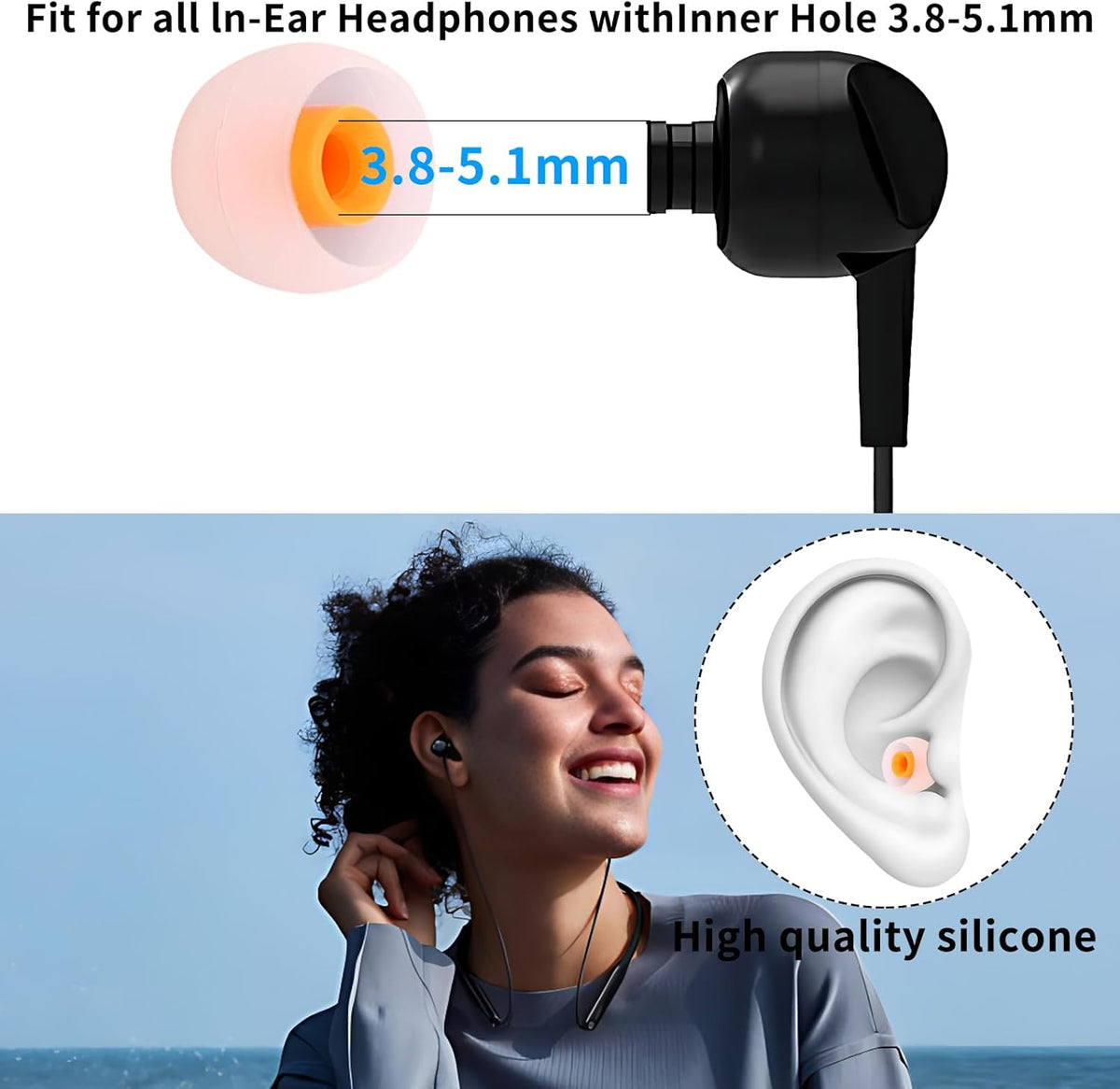Earbud Tips Ear Bud Tips Soft Anti Slip Washable and Reusable Silicone Replacement Earbud Tips Fit Most in-Ear Earbuds(Inner Hole 3.8mm -5.1mm) 18pcs S M L