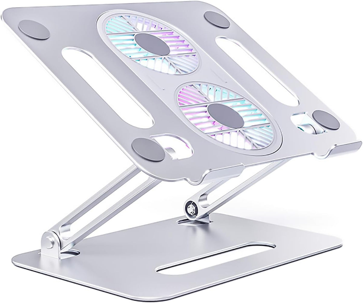 Adjustable Laptop Stand Laptop Cooling Pad with Fan USB Hub Compatible with 10 to 15 Inches Notebook Computer, Ergonomic Computer Riser for Desk, Aluminum Alloy Laptop Radiator-Silver