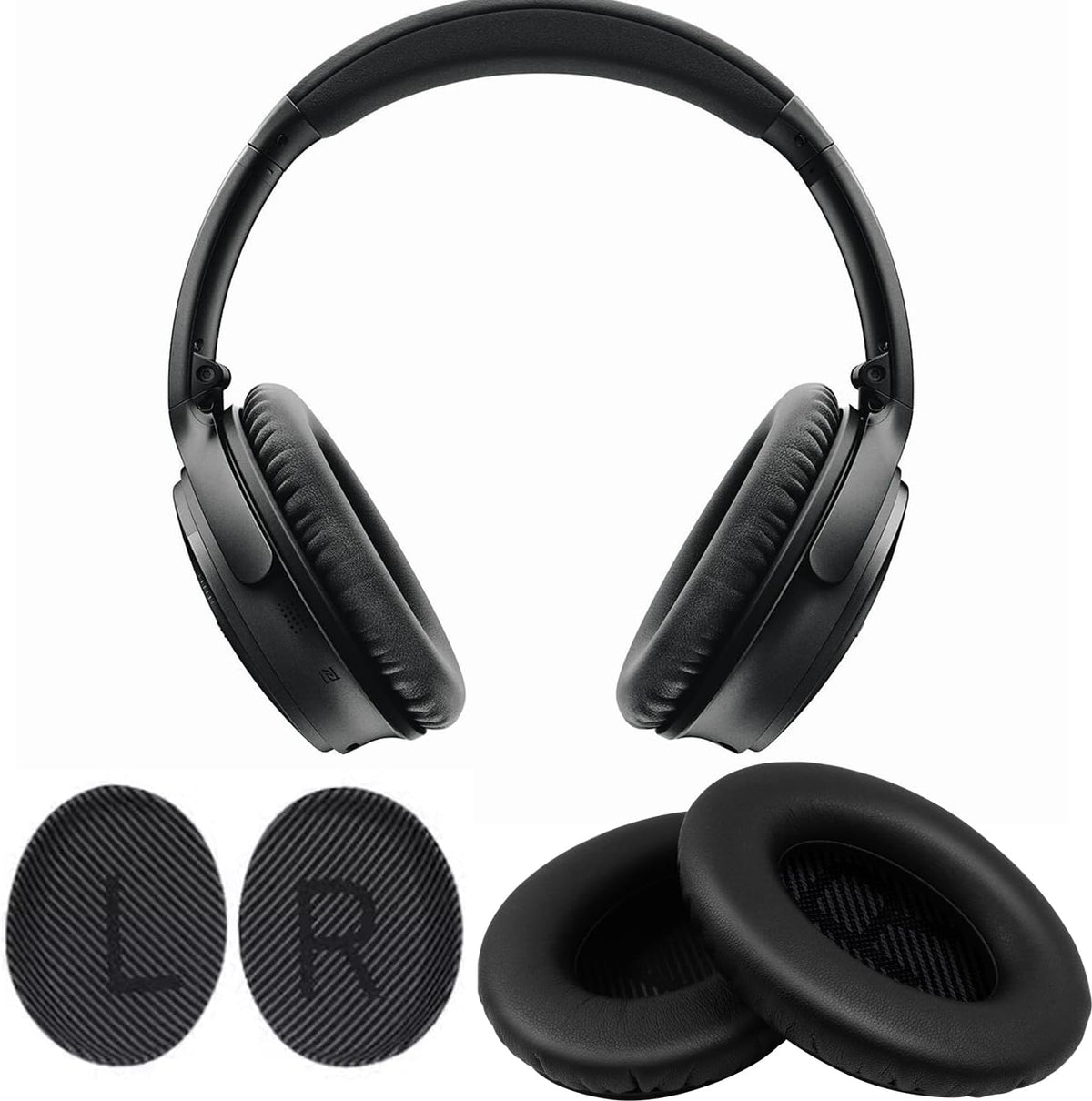 Ear Pads for Bose Quiet Comfort 35 Soft Protein Leather Replacement Earpads Ear Cushions Ear Pad for Bose QC 45/35 / 25/15 QC2 / Ae2 / Ae2i / Ae2W / Sound Link/Sound True (QC35-Black&Black)