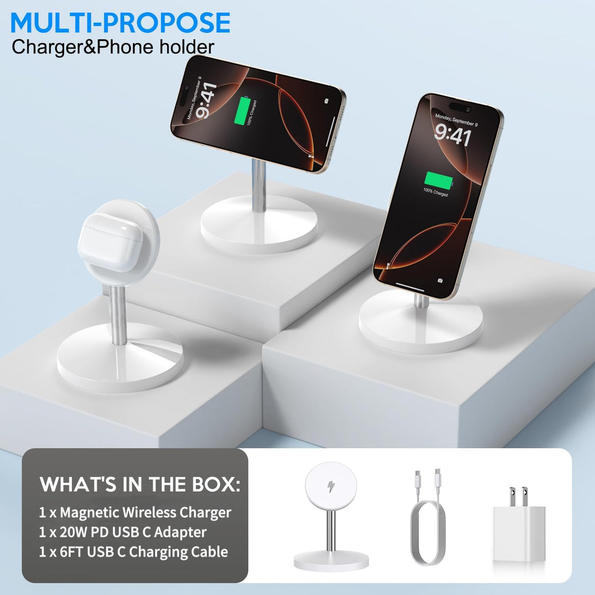 Magnetic Wireless Mag Safe Charger iPhone Stand,Magnet Wireless iPhone Charger Stand 6FT Fast Mag-Safe Charging Station Pad for Apple iPhone 16 Pro Max/16/16 Plus/15 Pro Max/14/13/12,AirPods Pro 2/3/4