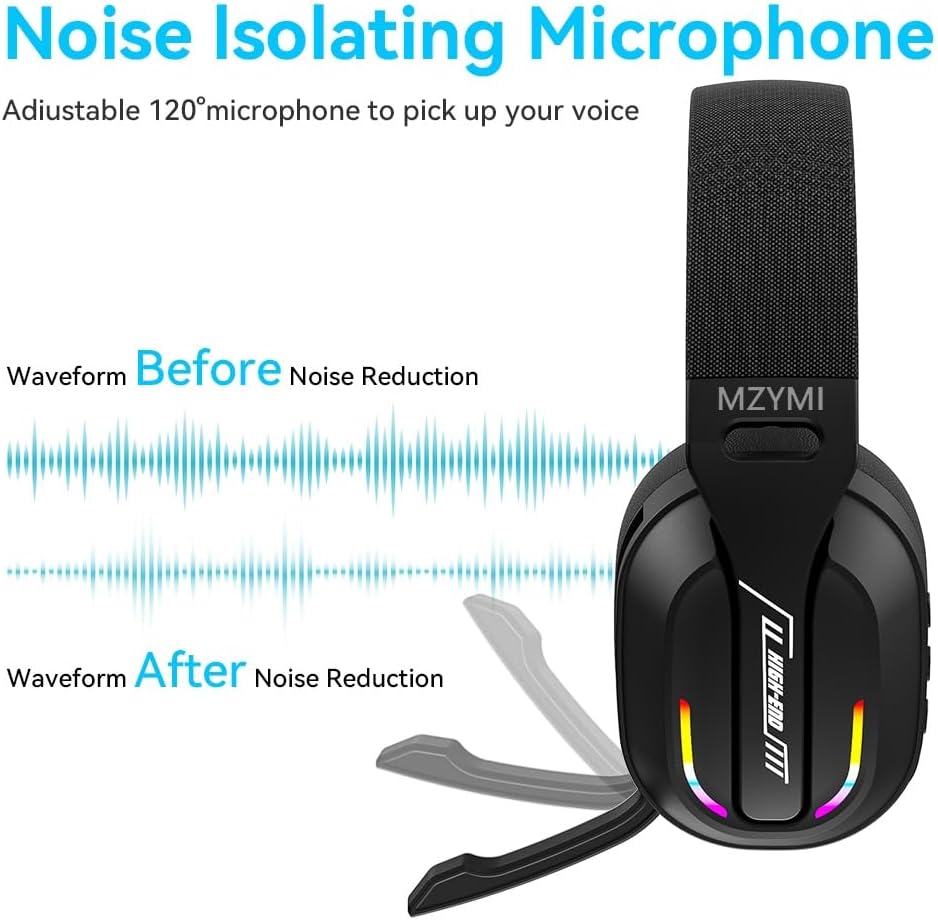 2.4GHz Wireless Gaming Headset for PC, PS5, PS4, Switch - Bluetooth 5.4, 20H Battery, with ENC Noise Canceling Microphone, Cool Lighting, 40mm Drivers,for Wired Mode Xbox Series -Black