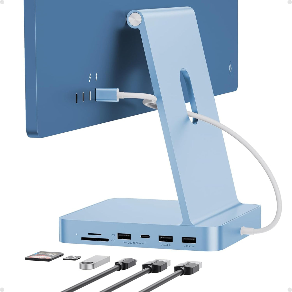 USB C HUB for iMac 24 inch 2021/2023/2024, PULWTOP USB Hub Adapter iMac Accessories for iMac M1/M3/M4 with USB C 10Gbps 3*USB A SD/TF, Docking Station Support Expand M.2 SSD (Not Included),Blue