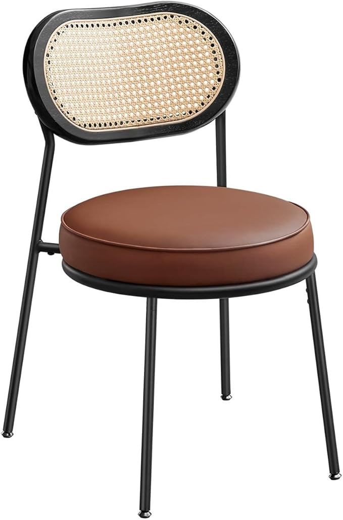 Adjustable Office Computer Chair with Armrest 1pcs Leather Upholstered Accent Dining Chairs with Woven Rattan Backrest(Coffee Brown)