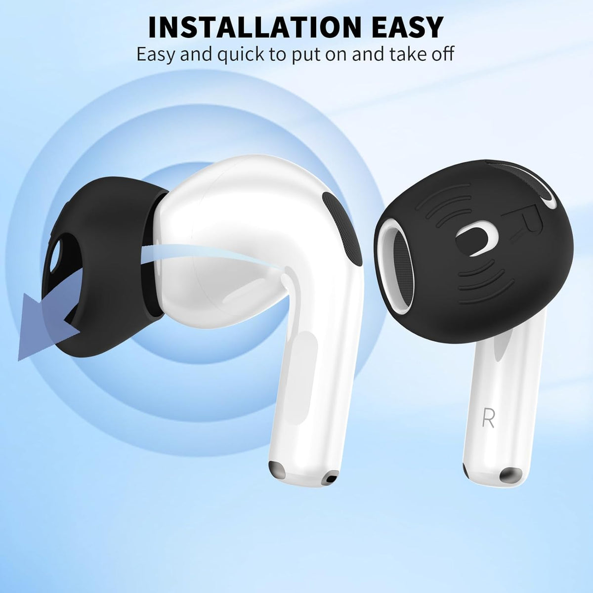 [5 Pairs] for AirPods 4 Ear Tips Covers Sport Anti Slip Anti Scratche Skin Soft Silicone Eartip AirPods 4 Gen Earbuds Accessories Compatible with Apple AirPods 4th Generation (Black)