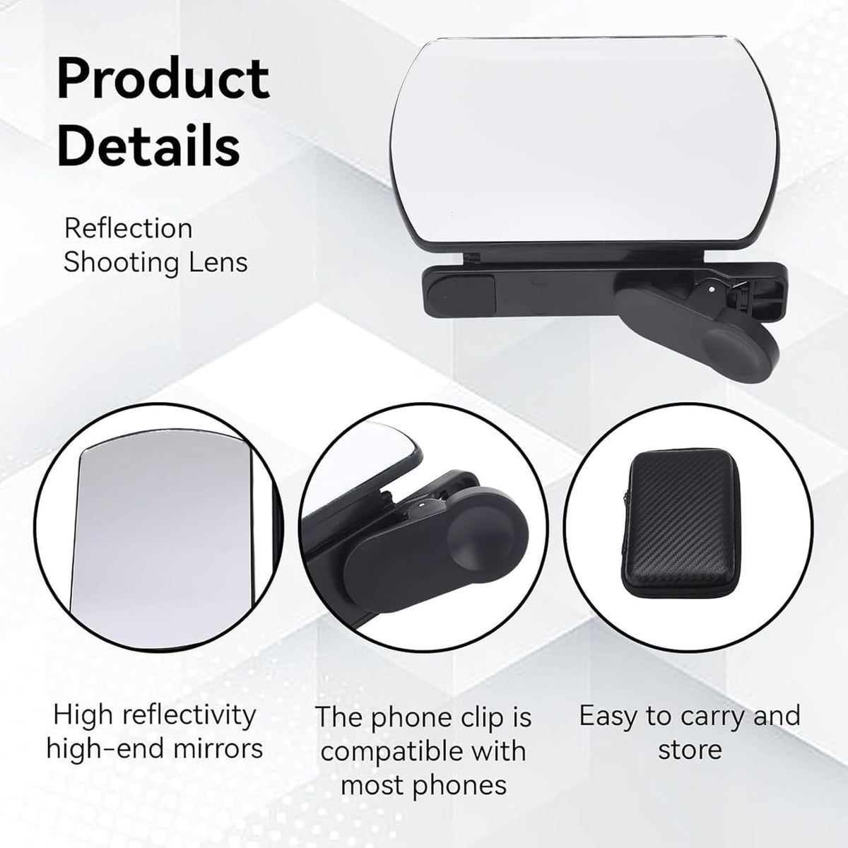 Mirror Effect Lens - Capture Stunning Reflections Instantly, Smartphone Camera Mirror Reflection Clip Kit, Mirror for Phone to Use Back Camera (Black)