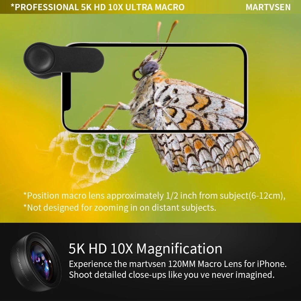 120MM Macro Lens for iPhone - 𝟓𝐊 𝐇𝐃 𝟏𝟎𝐗 Super Macro with 𝐒𝐭𝐚𝐫𝐥𝐢𝐠𝐡𝐭 𝐅𝐢𝐥𝐭𝐞𝐫, Professional Universal Clip Phone Camera Lens for Photo Video Lens of iPhone Samsung Android