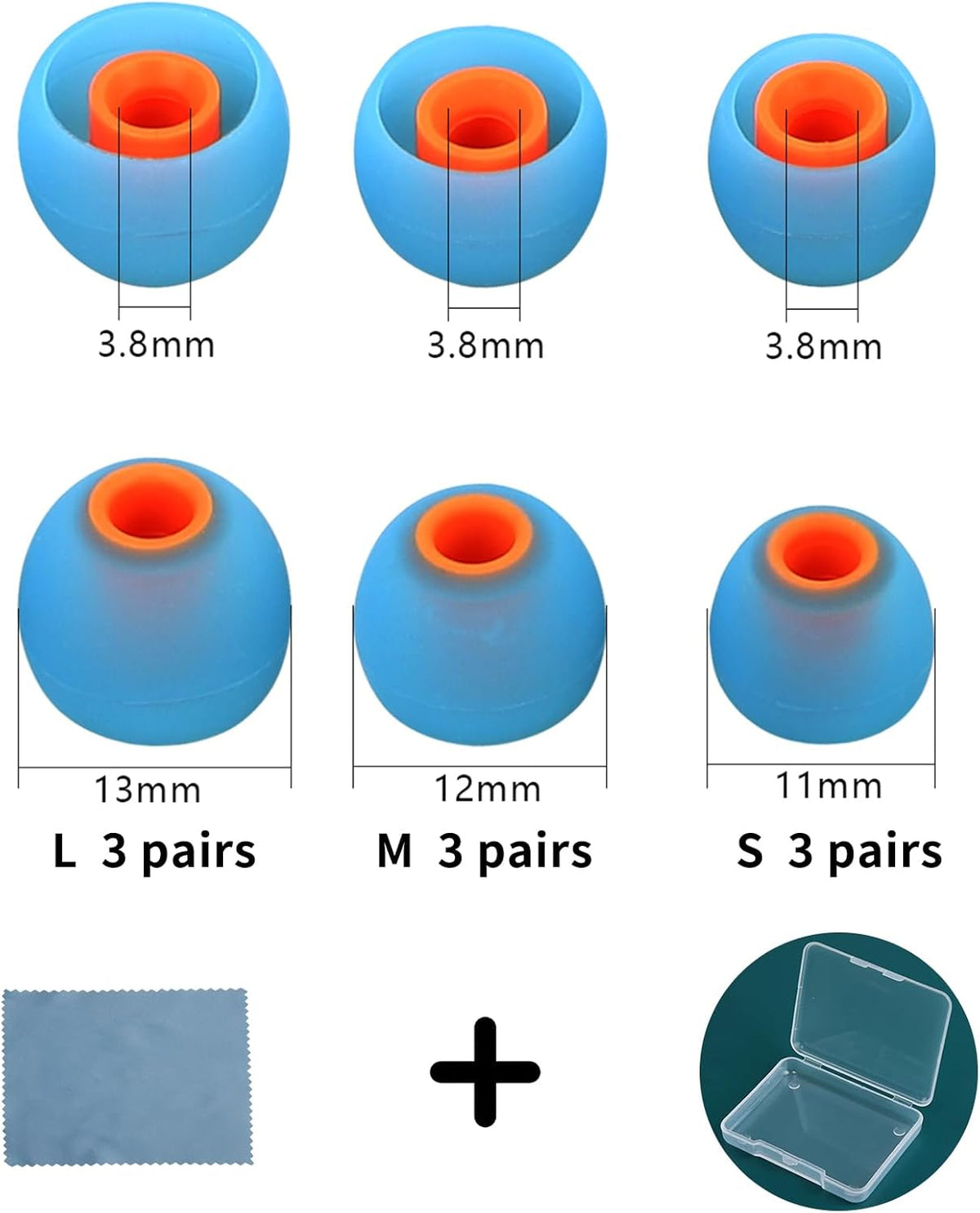 Earbud Tips Ear Bud Tips Soft Anti Slip Washable and Reusable Silicone Replacement Earbud Tips Fit Most in-Ear Earbuds(Inner Hole 3.8mm -5.1mm) 18pcs S M L