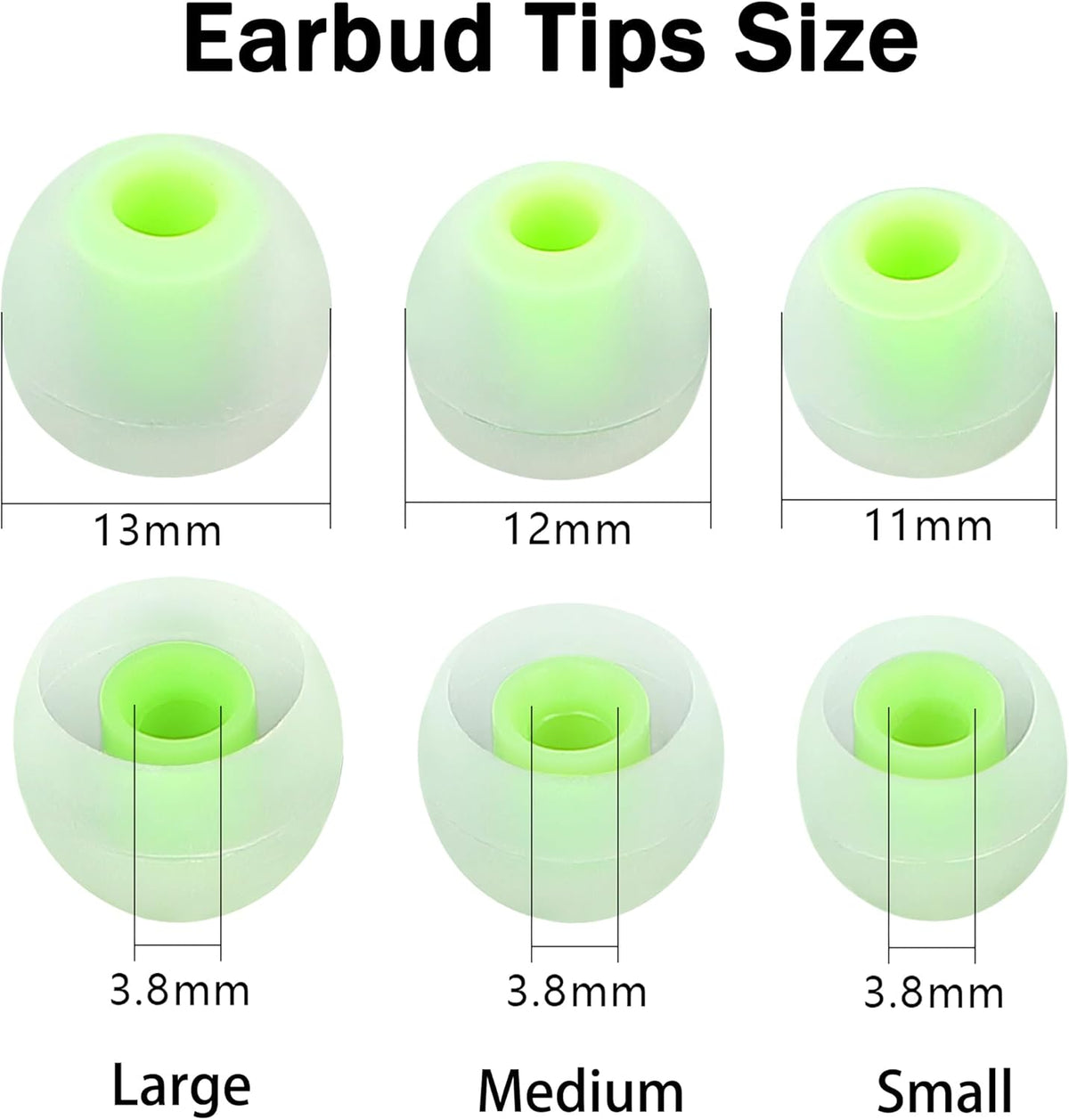 Silicone Earbud Tips - Fit Most In-Ear Earbuds (Inner Hole 3.8mm - 5.1mm) - 9 Pairs S M L