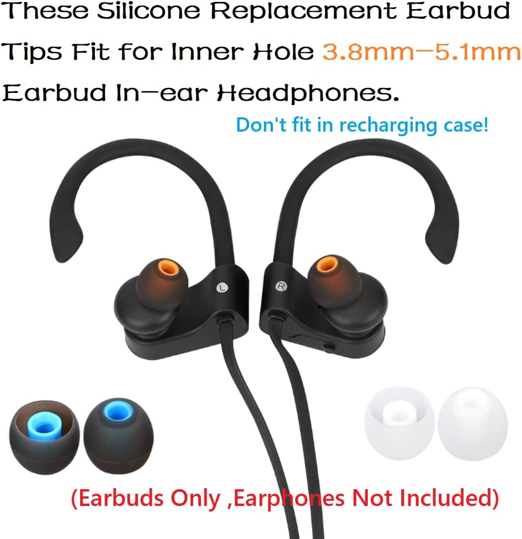 Earbuds Replacement Tips Silicone Earbud Tips Ear Gels Fit for Inner Hole from 3.8mm - 5.1mm Earphones 9 Pairs S/M/L