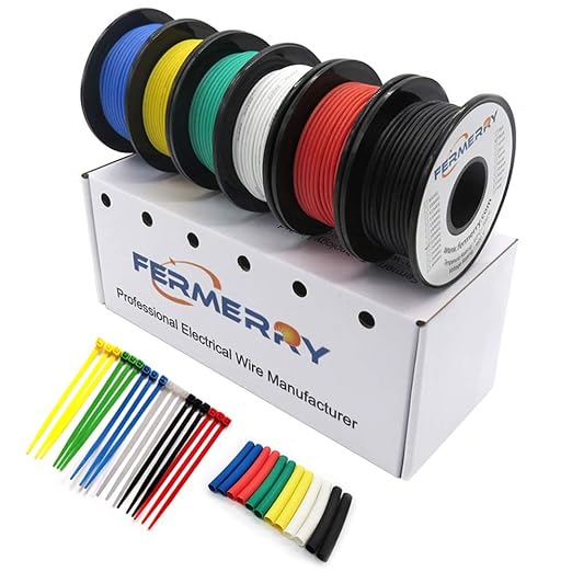 Fermerry 28 AWG Stranded Wire Spool 5ft Each 6 Colors Flexible 28 Gauge Silicone Hook up Wire Kit Electrical Tinned Copper Wire