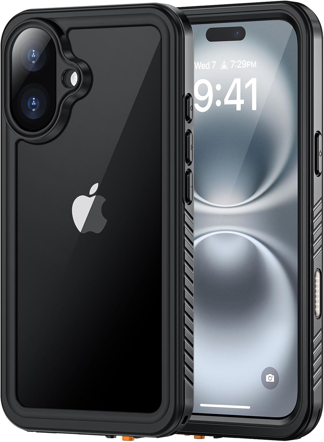 Lanhiem for iPhone 16 Plus Case, IP68 Waterproof Dustproof Shockproof Cases with Built-in Screen Protector, 360 Full Body Heavy Duty Rugged Phone Cover for iPhone 16 Plus - 6.7 inch (Black/Clear)