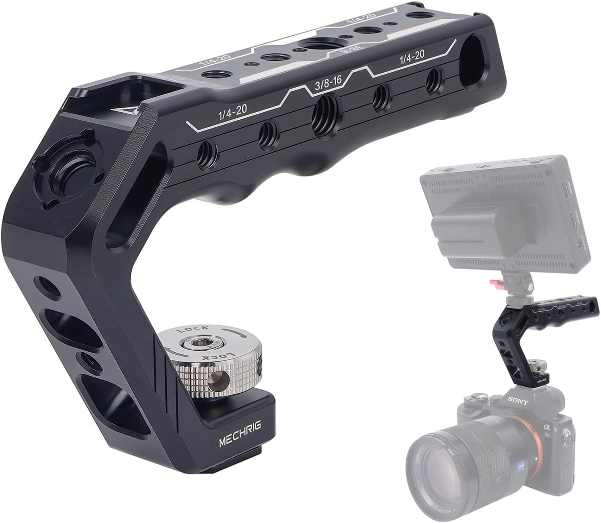 Cold Shoe Camera Handle Grip with ARRI Pin & Triple Threads - CNC Aluminum Top Handle for DSLR/Camera Cage/Monitor/Microphone (15kg Load) 62078