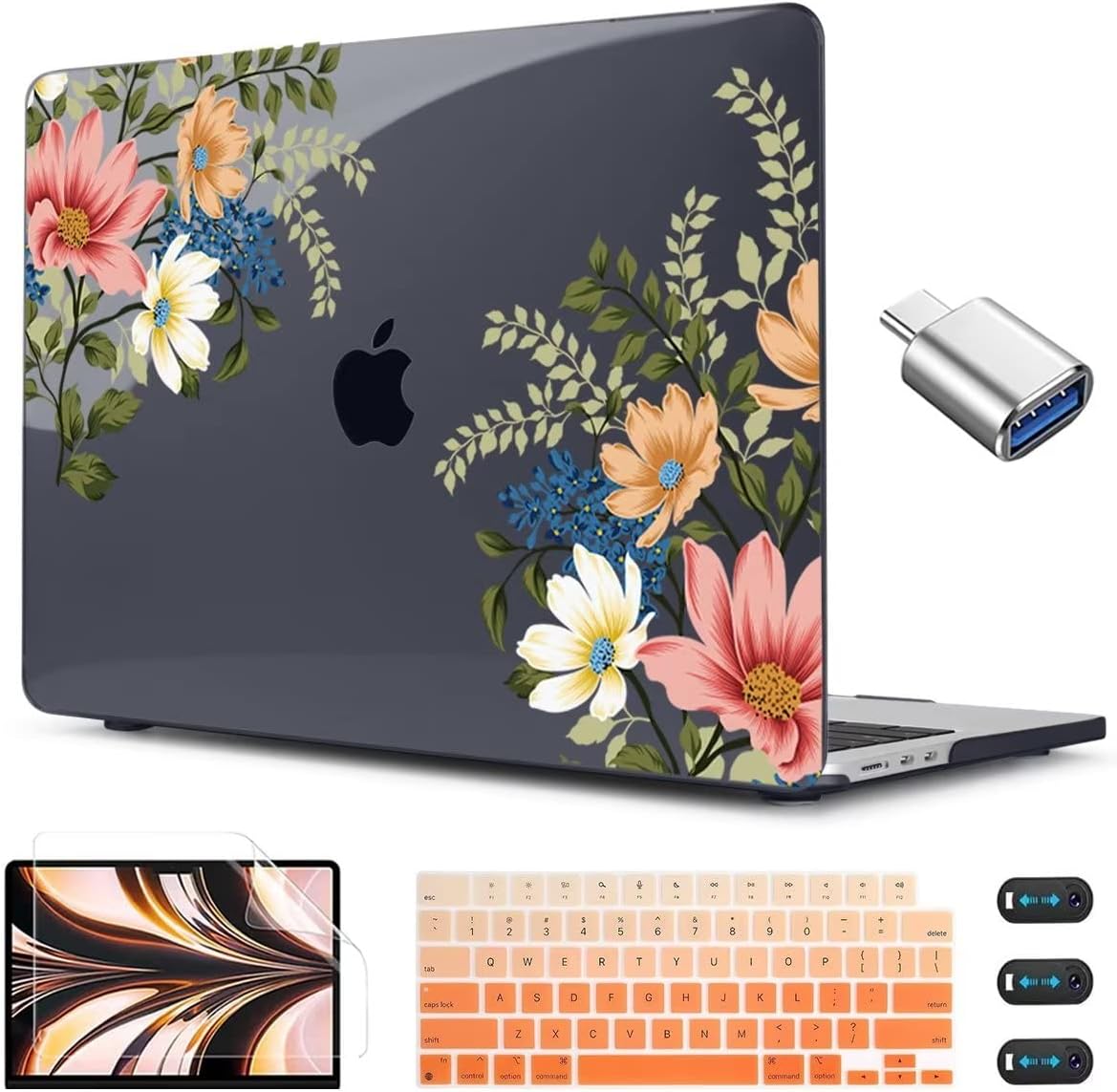 CISSOOK Compatible with MacBook Air 13.6 Inch Case 2025 2024 2023 2022, Plastic Hard Shell Case with Keyboard Cover for MacBook Air 13.6 M2 M3 M4 Chip A2681 A3113 A3240 Model, Retro Flower