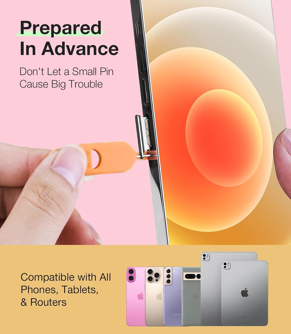 SIM Card Holder Contains Removal Openning Tool Tray Eject Pins 3 Pcs Needle Opener Ejector Compatible with All iPhone Apple iPad HTC Samsung Galaxy Cell Phone Smartphone (Radiance (3 Pcs))