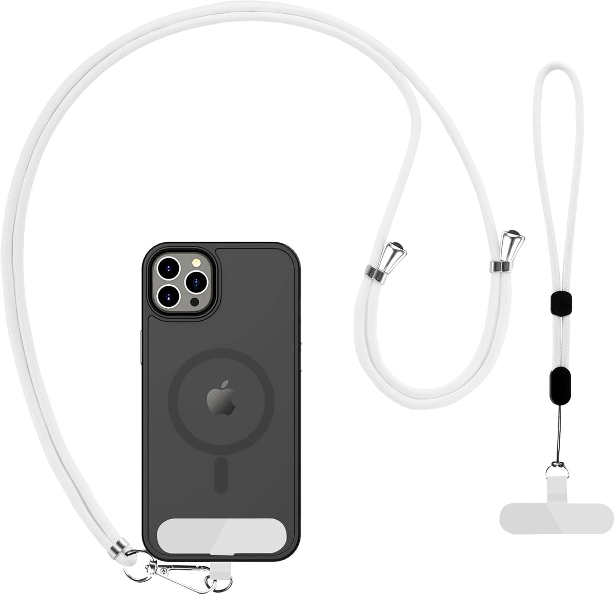 CACOE Phone Lanyard 2 Pcs-1 Pcs Adjustable Neck Strap, 1 Pcs Wrist Strap, 2 Pads, Universal Crossbody Multifuctional Cell Phone Lanyards Compatible with Most Smartphones(White)