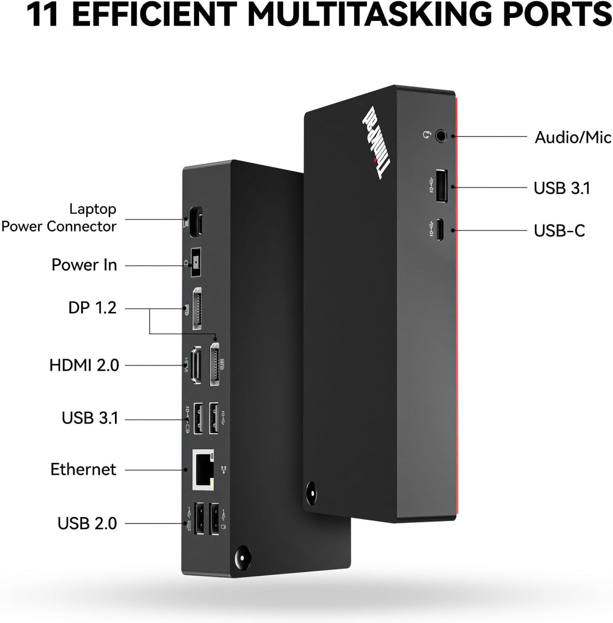 Thinkpad 40AY0090 Universal Hybrid USB-C with USB-A Docking Station for Lenovo Laptop, 3 External Displays, Comes with ITSPWR HDMI 4K Cable + DP Cable+ Cleaning Cloth