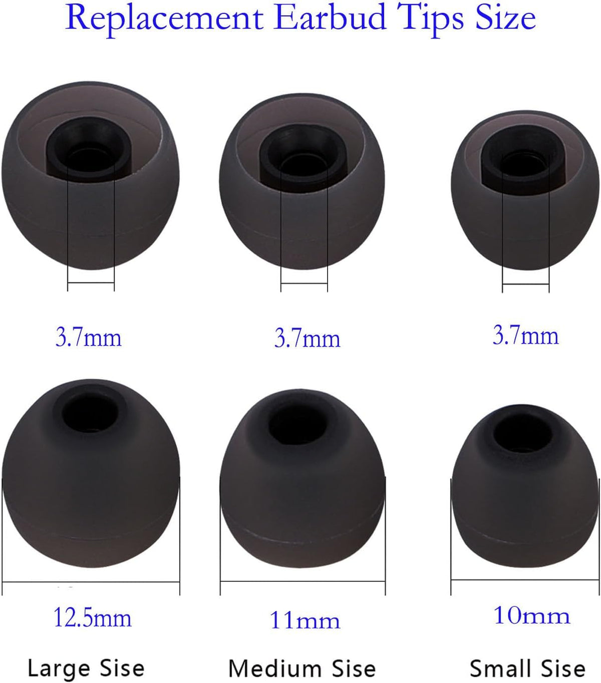 Earbud Tips Replacement Earbud Tips Ear Bud Replacement Pieces Silicone Soft and Comfortable Fit for Inner Hole from 3.8mm - 5.1mm Earphones 9 Pairs S/M/L Gray-Black