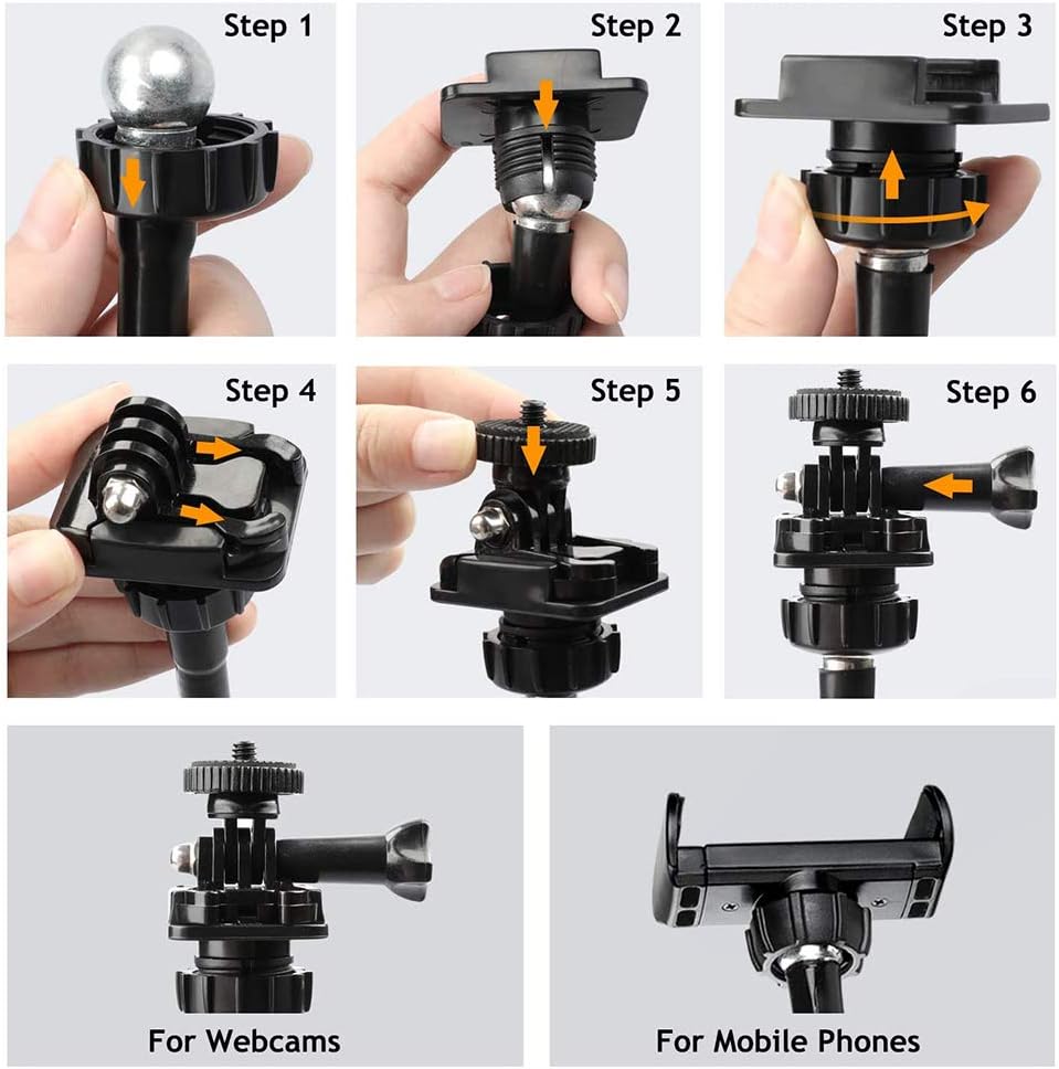GOTOTOP 1/4 Inch 360 Cell Phone Stand Webcam Stand Phone Holder with Universal Screws Flexible Arm Desk Bed Gooseneck