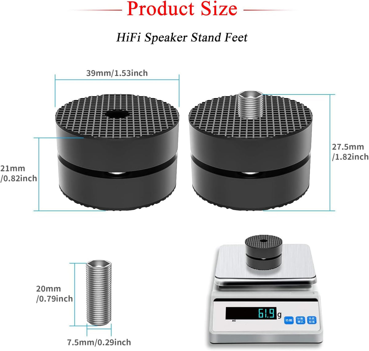 Audiocrast 4X HiFi Speaker Spikes 40×23mm Speaker Stand Feet Pads HiFi Shock Absorber Feet Aluminum Isolation Feet for Audio Speaker Subwoofer CD DVD Amplifier Turntable DAC