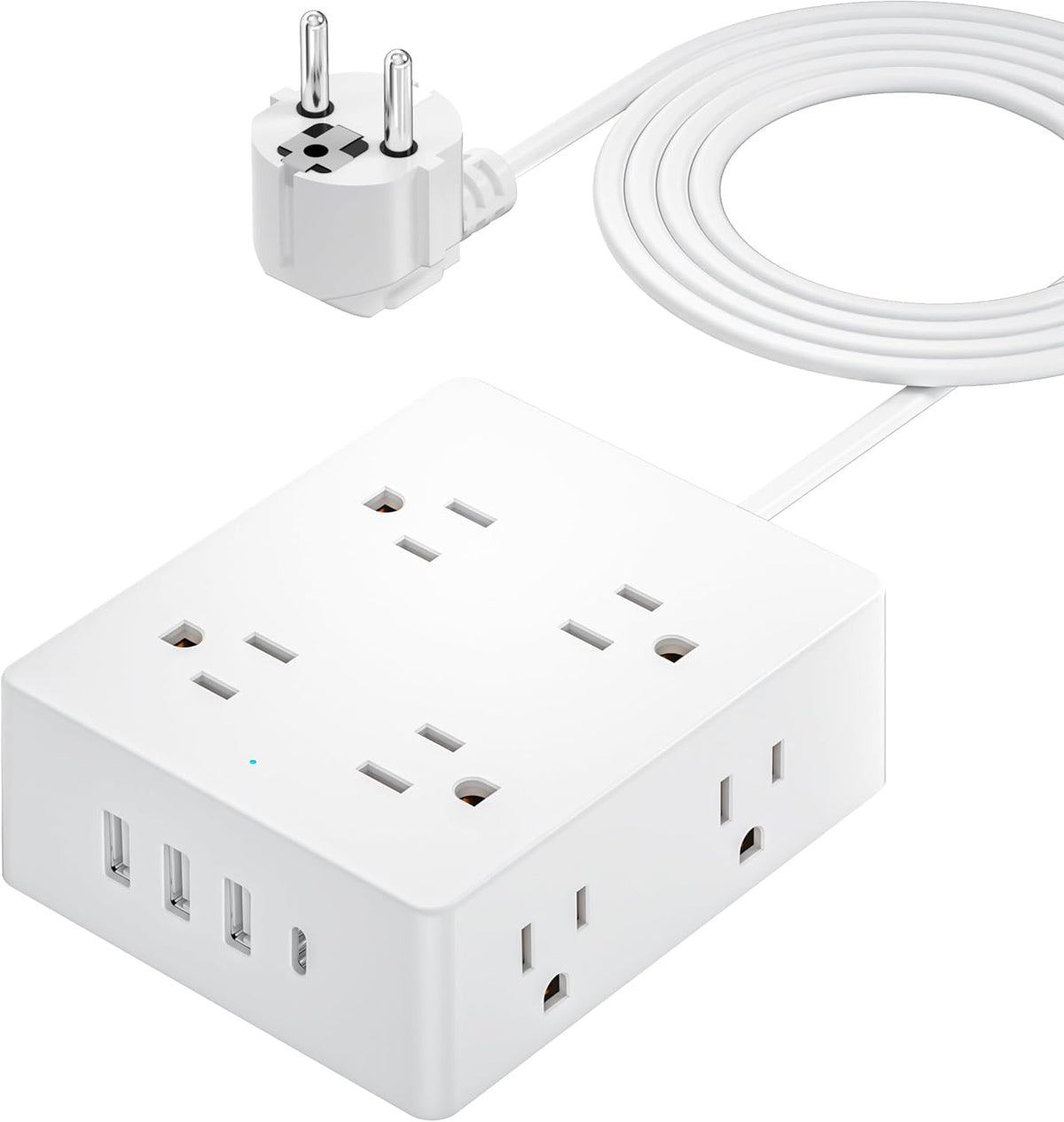 European Travel Plug Adapter, Olcorife US to Europe Type E/F Plug Adapter, International Power Strip with 8 Outlets and 4 USB(1 USB-C), 5 FT Cord for Germany France Iceland Spain